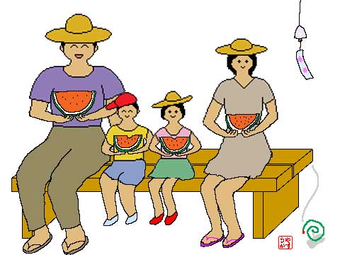 家族の夏のイラスト