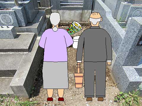お墓参りのイラスト